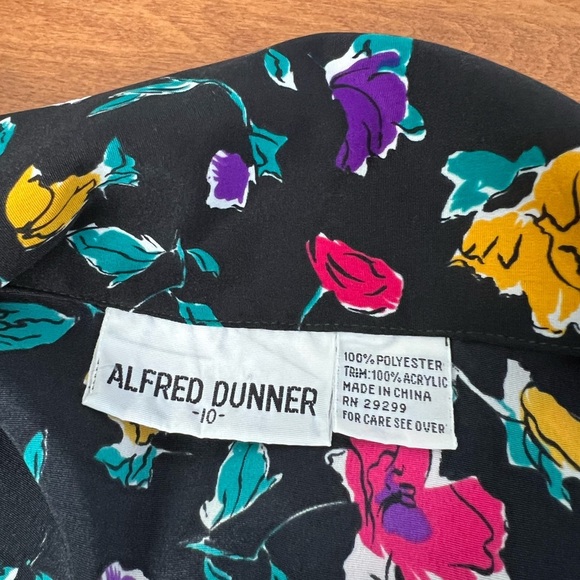 Vintage Alfred Dunner Black & Multicolour Floral AOP Matching Skirt & Blouse 10 - Picture 8 of 8
